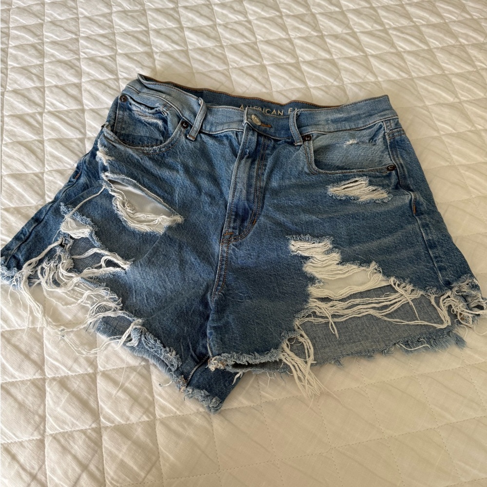 American Eagle Outfitters Women's Ripped Blue Jean Shorts
